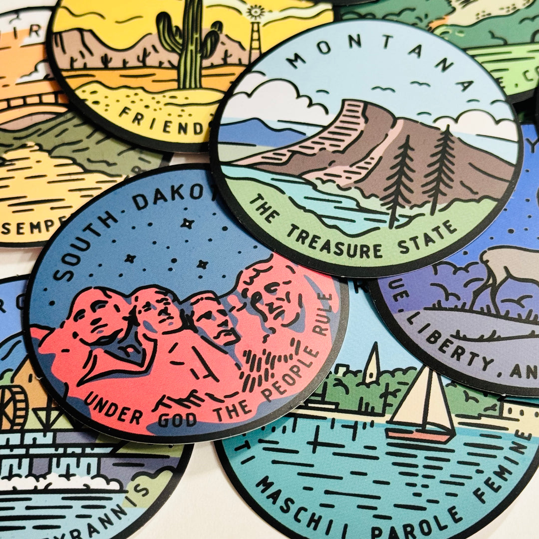 US STATE LANDSCAPE TRAVEL Peelable Stickers for Memory Keeping  ~ 50 Pieces ~ Each Sticker is 2" Diameter