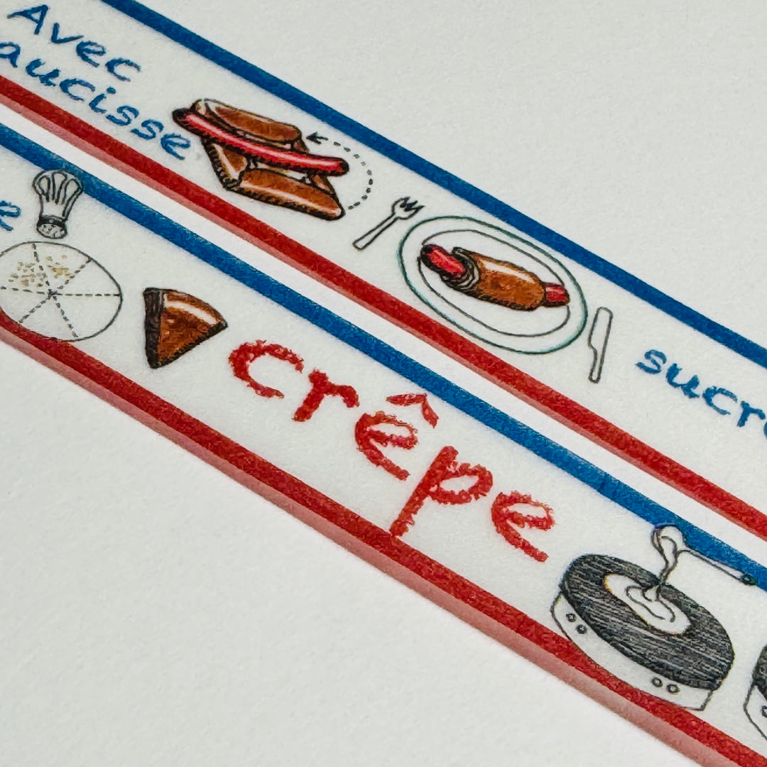 FRENCH CREPES PATISSERIE Saien Masking Washi Tape - 1 Roll - 15mm x 7m (23 Feet)