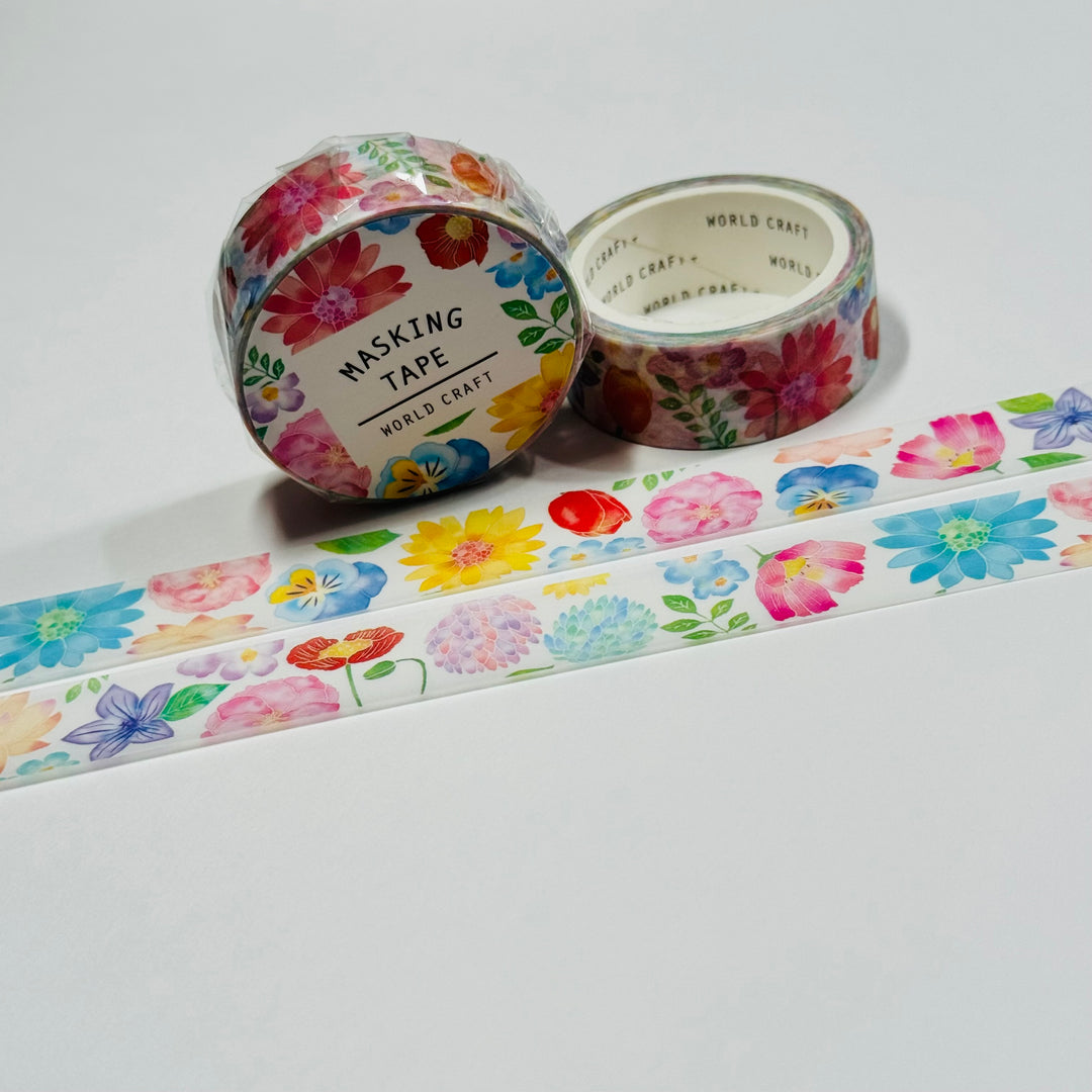 PERKY PASTEL FLOWERS Floral World Craft Washi Tape ~ 1 Roll ~ 15mm x 7m (23 Feet)