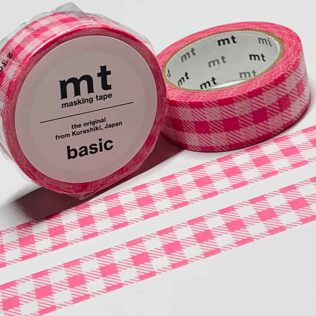 STRIPE CHECKERED PINK Plaid Mt Washi Tape - 1 Roll - 15mm x 7m (23 Feet)