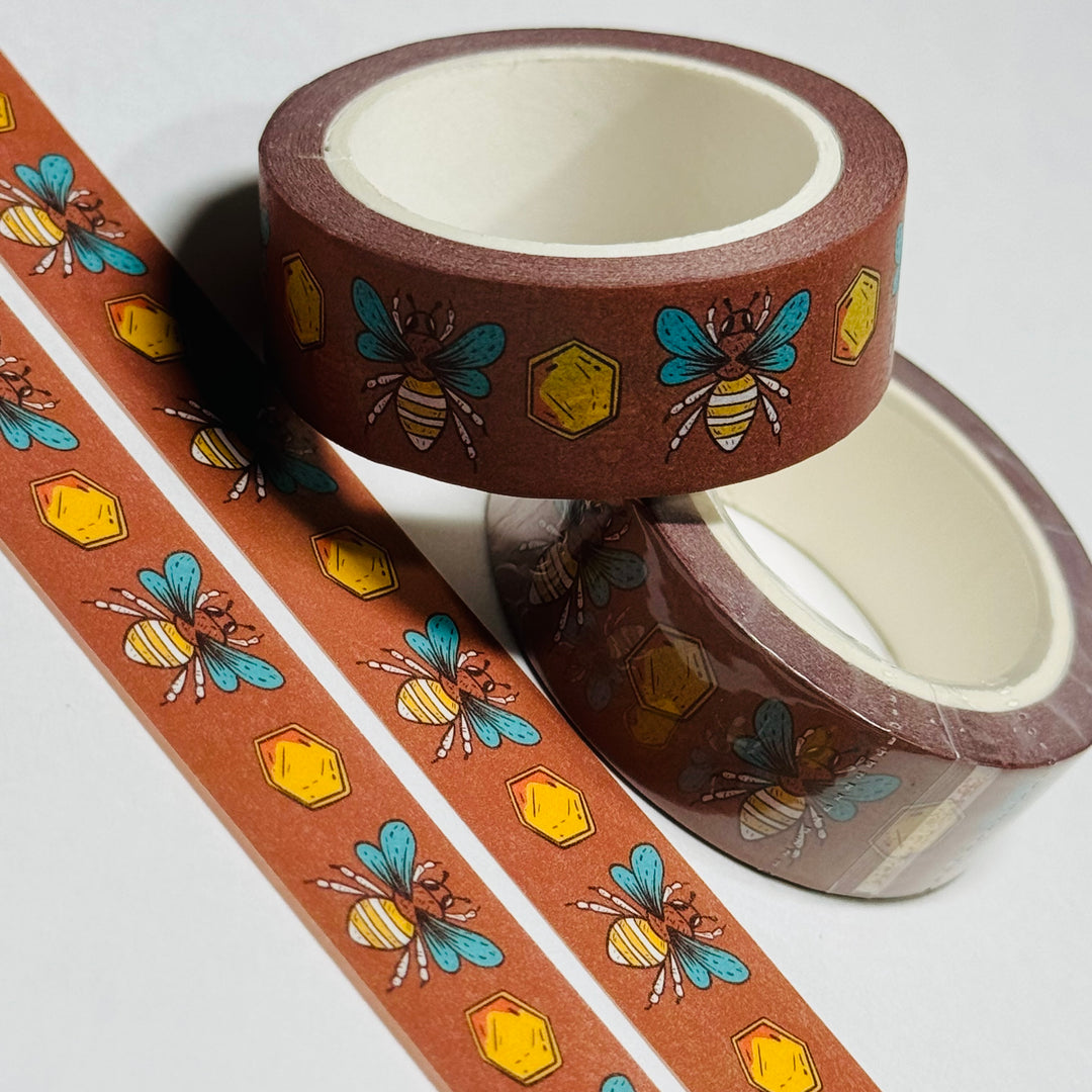 FEELING THE BUZZ Honey Bee Washi Tape - 1 Roll - 15mm x 10m (33 Feet)