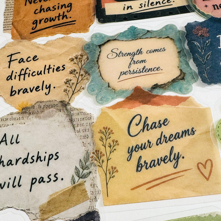 INSPIRATIONAL & MOTIVATING QUOTES Peelable PET Stickers  ~ 53 Stickers ~ Approximately 2 Inches Each