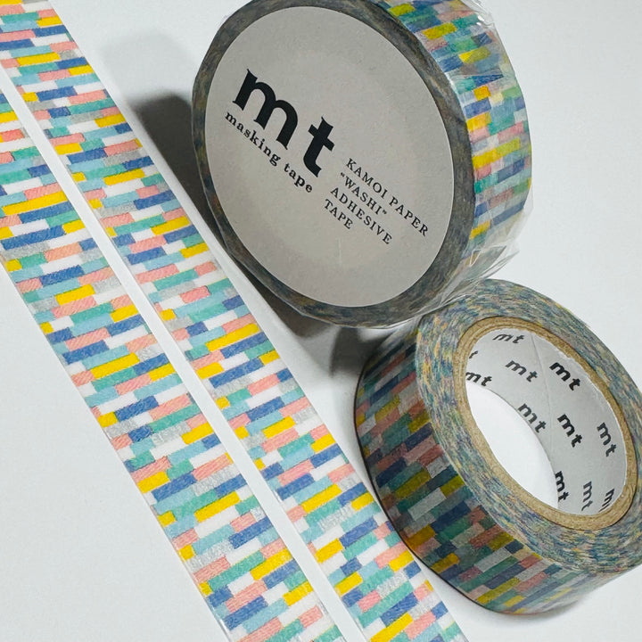 RAINBOW PIXELS SILVER FOIL Block Print Mt Washi Tape ~ 1 Roll ~ 15mm x 10m (33 Feet)