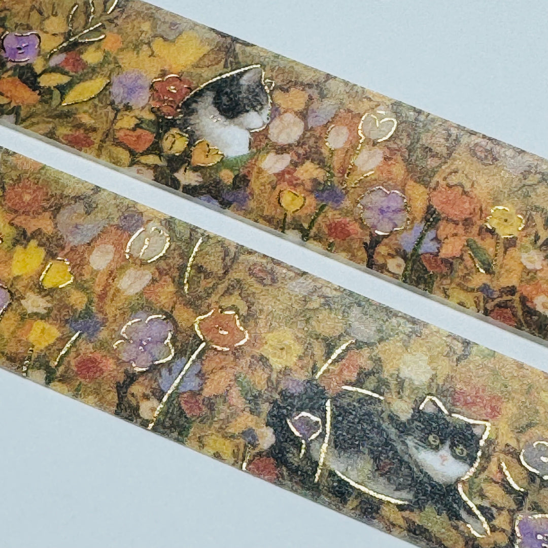 QUIZZICAL CATS IN HIDING In Gold Foil Designed By BGM Washi Tape ~ 1 Roll ~ 20mm x 5m (16 Feet)