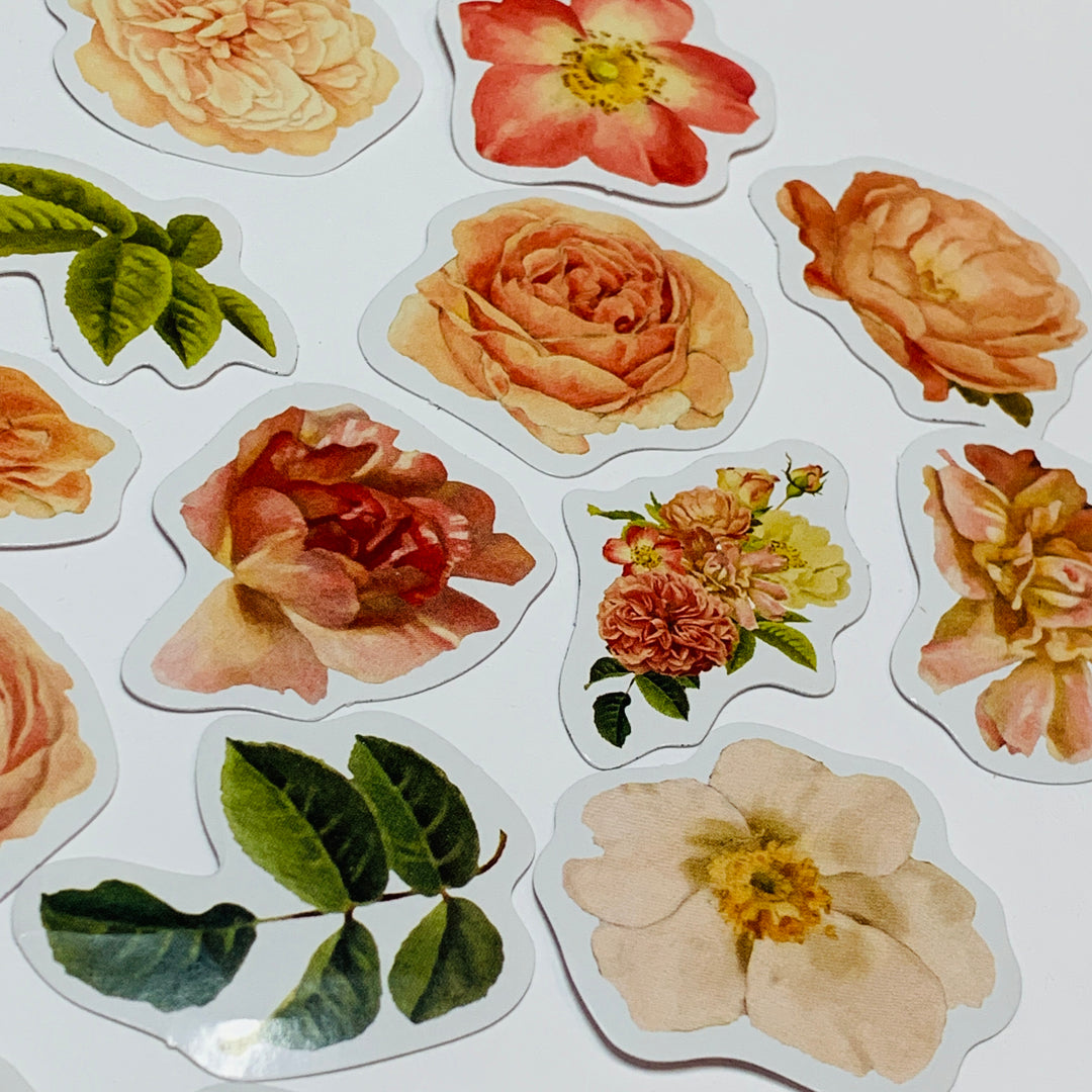 BEAUTIFUL SENTIMENTAL FLORAL Peelable Stickers  ~ 46 Pieces ~ Each Sticker is 38mm