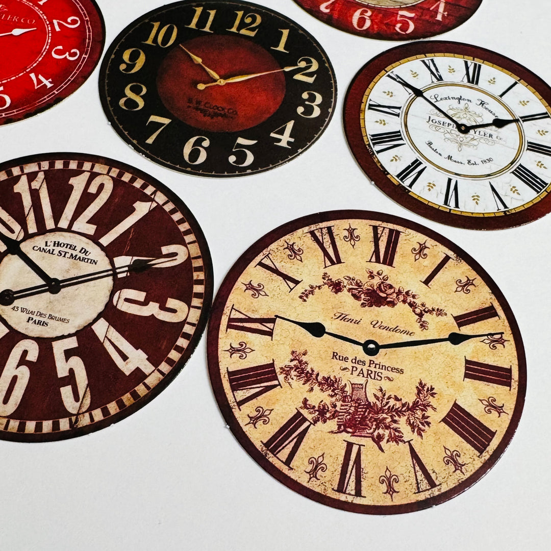 LOVELY VALENTINE CLOCK Ephemera Faces For Journals Scrapbooks and Planners  ~ 10 Pieces ~ Each Piece is 60mm