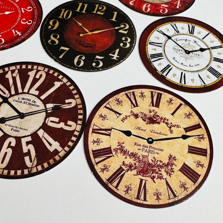 LOVELY VALENTINE CLOCK Ephemera Faces For Journals Scrapbooks and Planners  ~ 10 Pieces ~ Each Piece is 60mm