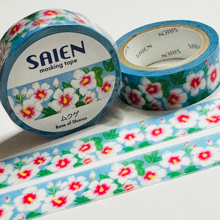 ROSE Of SHARON HIBISCUS Floral Saien Masking Washi Tape ~ 1 Roll ~ 15mm x 7m (23 Feet)