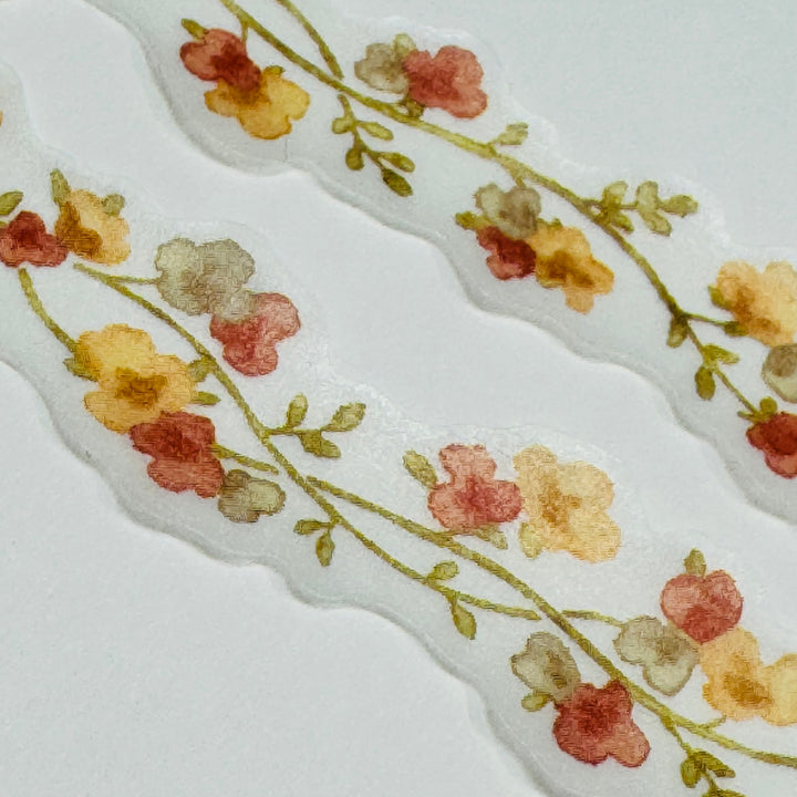 TANGLED FALL FLOWERS In Orange and Peach Washi Tape Designed By Mind Wave ~ 1 Roll ~ 18mm x 5m (16 Feet)