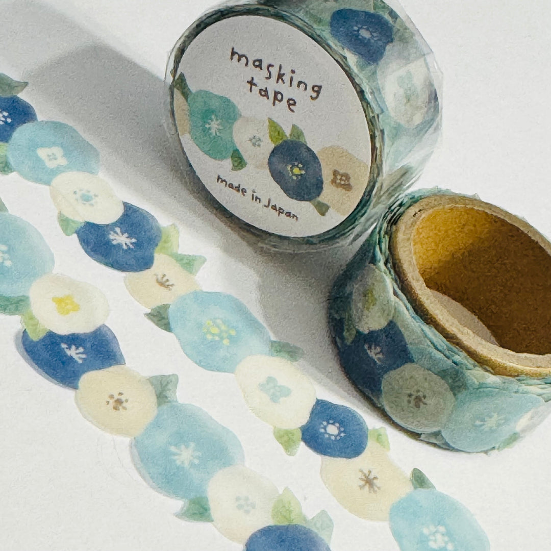 BLUE & WHITE MORNING Glories Floral Washi Tape Designed by Mind Wave ~ 1 Roll ~ 18mm x 5m (16 Feet)