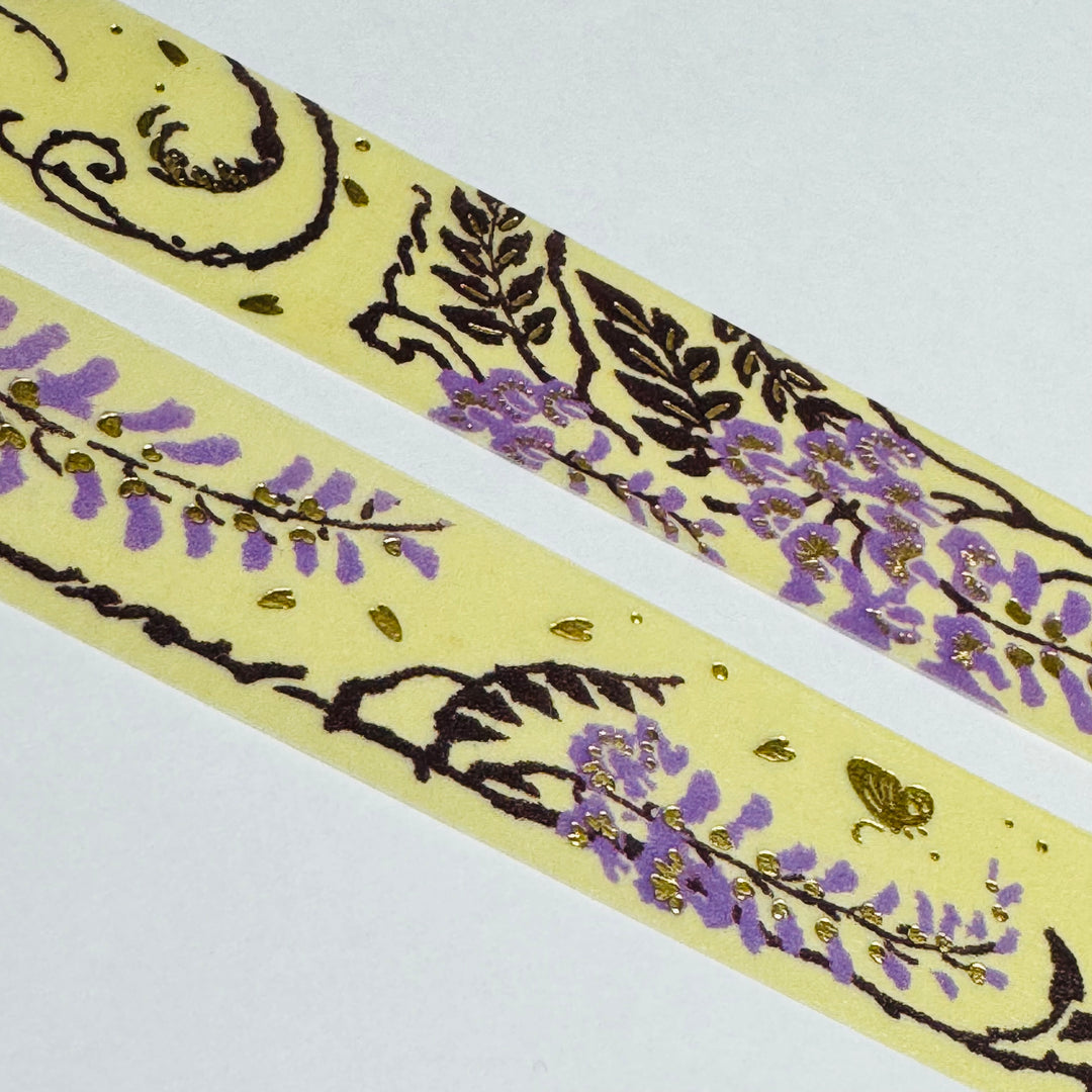 PURPLE WISTERIA Gold Foil Washi Tape Designed By BGM ~ 1 Roll ~ 20mm x 5m (16 Feet)