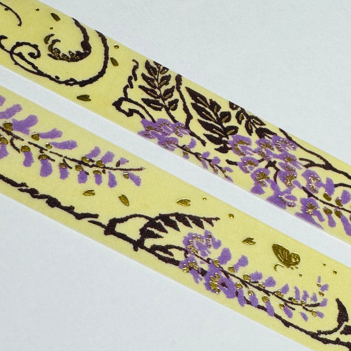 PURPLE WISTERIA Gold Foil Washi Tape Designed By BGM ~ 1 Roll ~ 20mm x 5m (16 Feet)