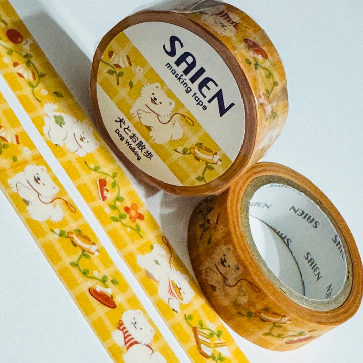 PLAYFUL WALKING DOGS Saien Washi Tape ~ 1 Roll ~ 15mm x 7m (23 Feet)
