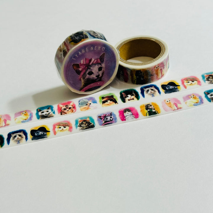 CATS With MANY HATS Japanese Kitten Washi Tape ~ 1 Roll ~ 15mm x 5m (16 Feet)