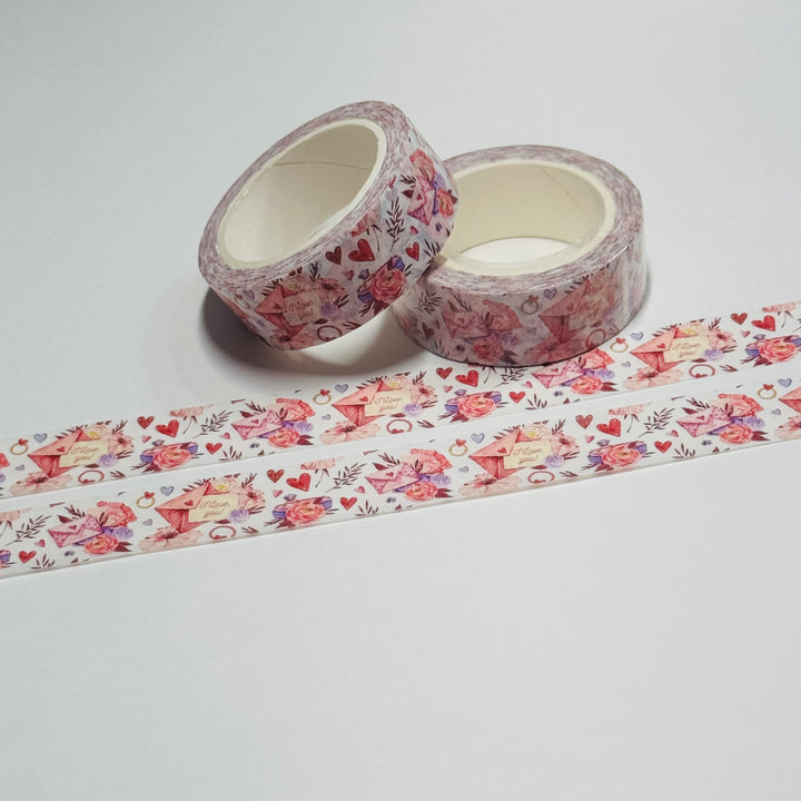 ROMANTIC I LOVE YOU LETTERS Valentine Washi Tape ~ 1 Roll ~ 15mm x 10m (33 Feet)