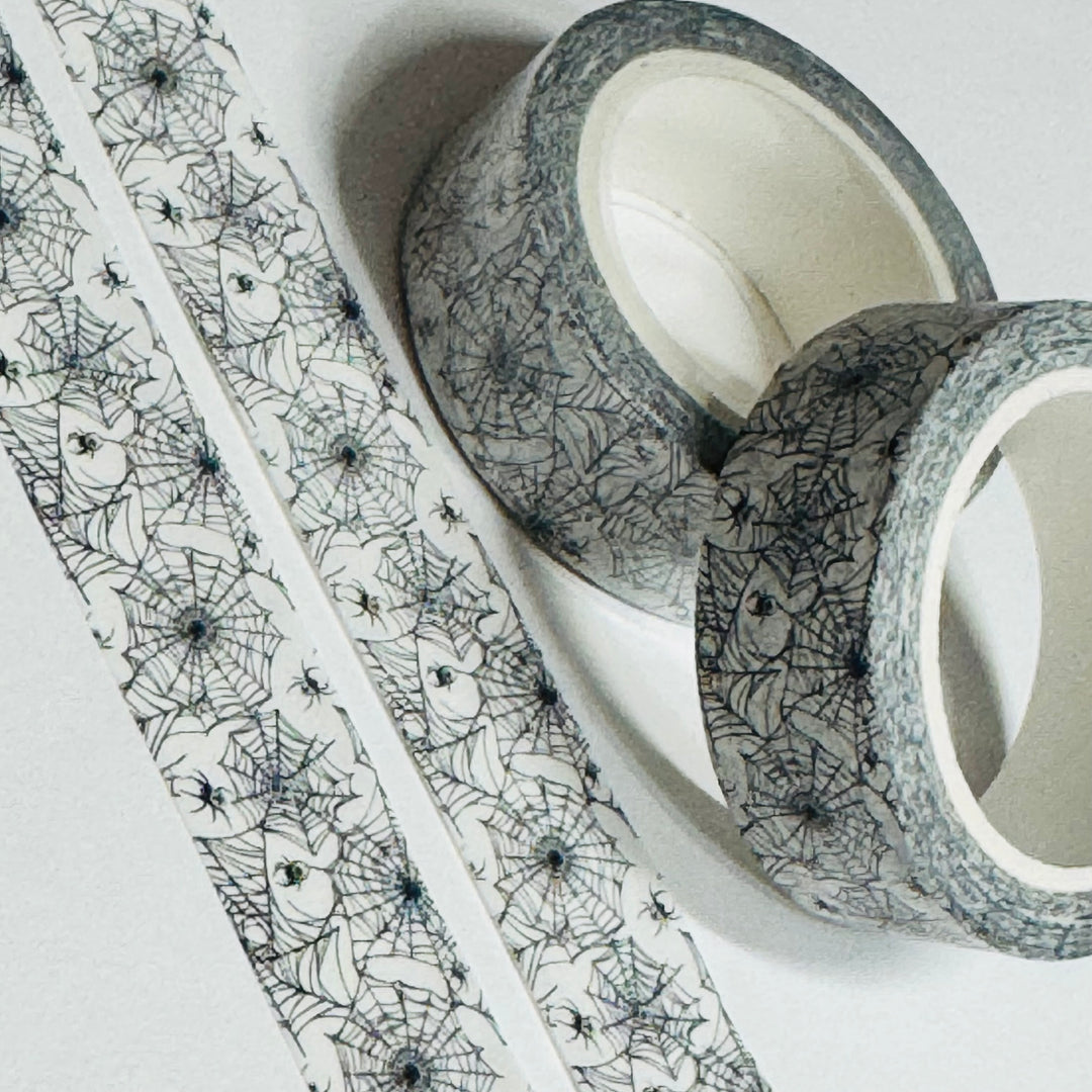 CLASSIC BLACK & WHITE SPIDER WEB Halloween Washi Tape ~ 1 Roll ~ 15mm x 10m (33 Feet)