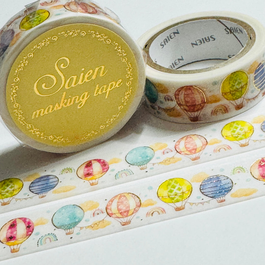HOT AIR BALLOON RIDE Gold Foil Saien Masking Washi Tape ~ 1 Roll ~ 15mm x 7m (23 Feet)