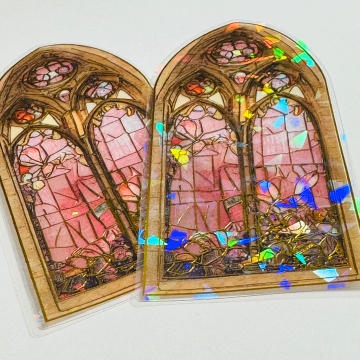 CATHEDRAL ROSE STAINED Glass Windows Gold Foil Peelable Stickers ~ 10 Large Stickers ~ 60-120mm