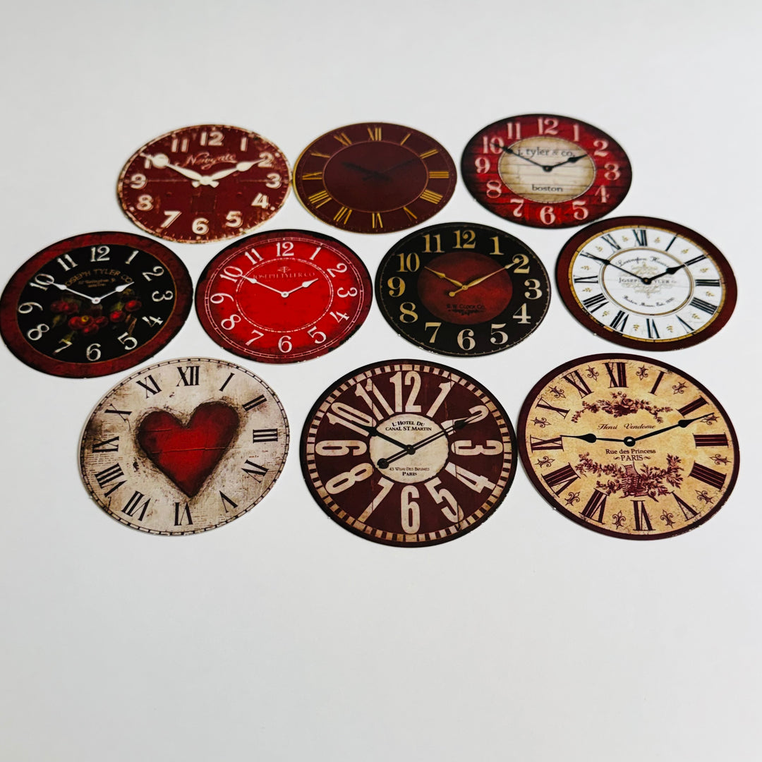 LOVELY VALENTINE CLOCK Ephemera Faces For Journals Scrapbooks and Planners  ~ 10 Pieces ~ Each Piece is 60mm