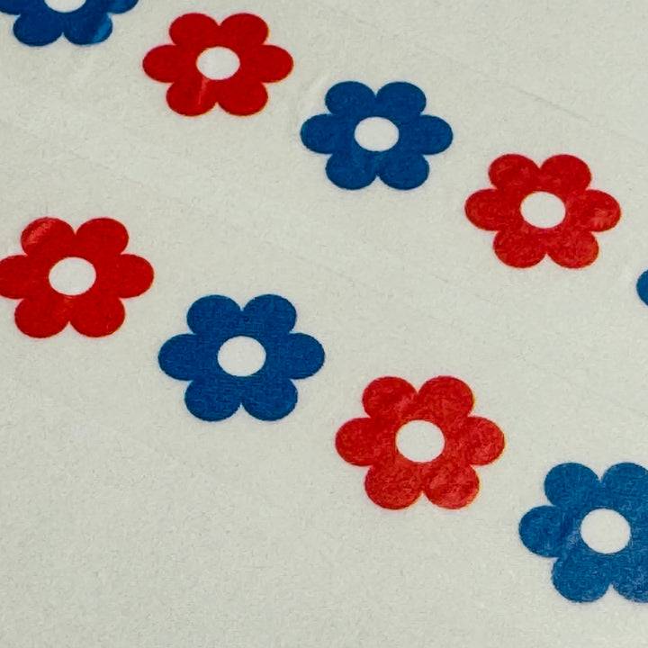 PATRIOTIC RED & BLUE Flowers World Craft Clear Washi Tape ~ 1 Roll ~ 15mm x 5m (16 Feet)