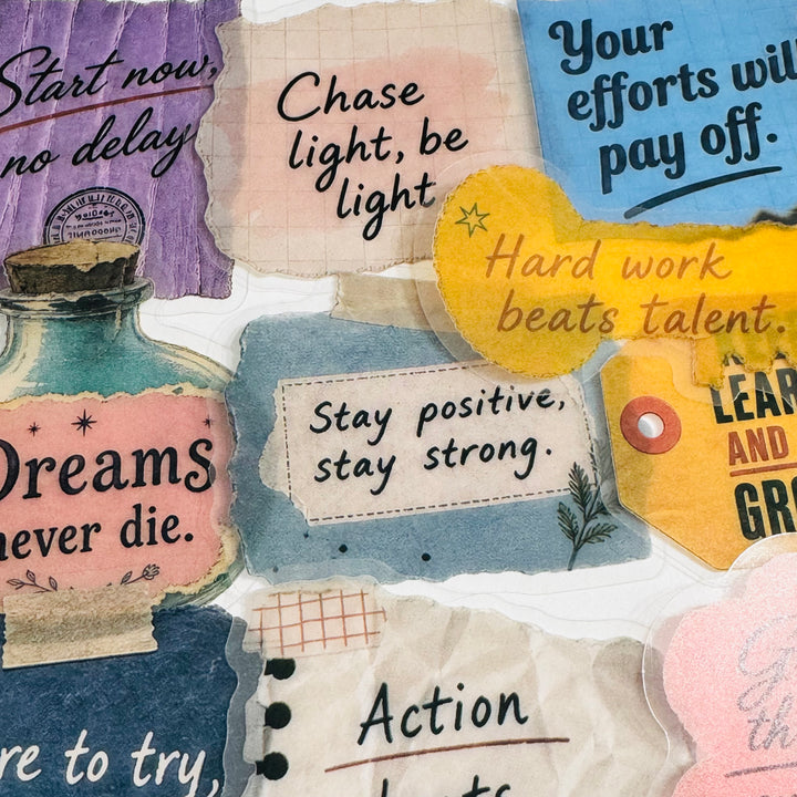 INSPIRATIONAL & MOTIVATING QUOTES Peelable PET Stickers  ~ 53 Stickers ~ Approximately 2 Inches Each