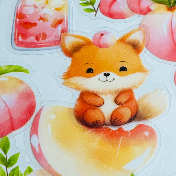 JUICY PEACHES FOX & BUNNY FAVORITES Peelable PET Stickers  ~ 40 Pieces ~ Each Sticker is 25-45mm