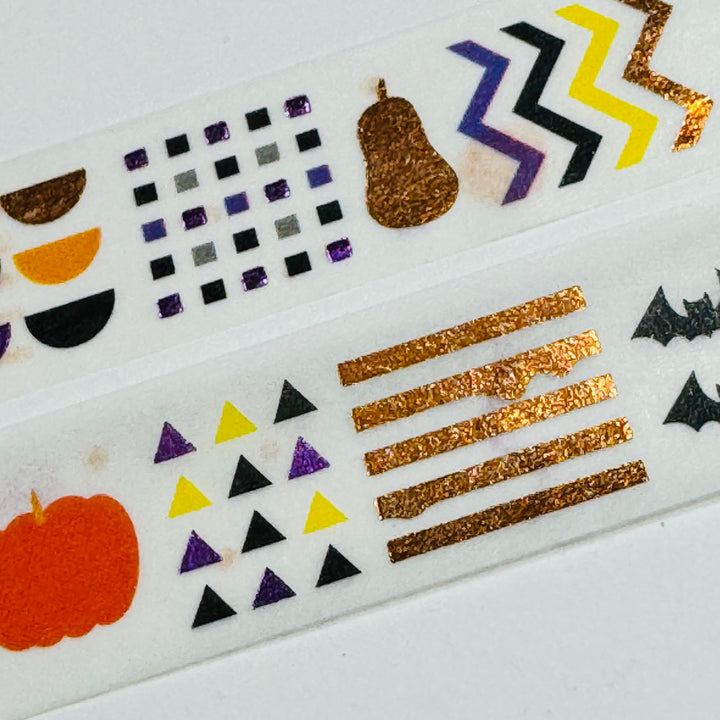 HALLOWEEN SHAPES & SQUIGGLES Foiled Saien Masking Washi Tape ~ 1 Roll ~ 15mm x 5m (Feet)