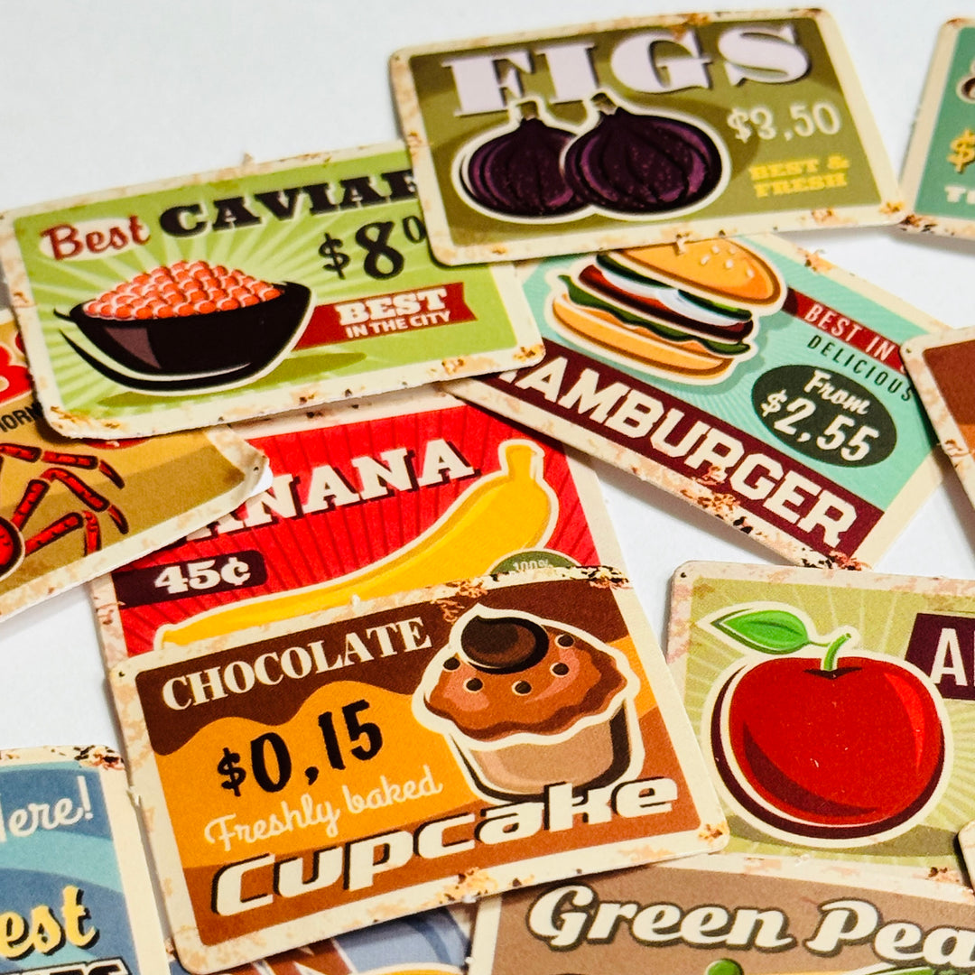 VINTAGE RETRO GROCERY FOOD Advertising Peelable Stickers  ~ 45 Pieces ~ Each Sticker is 38mm x 38mm