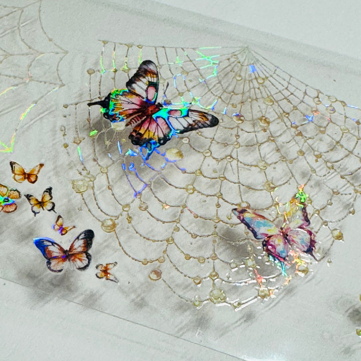 IRRIDESCENT PEACH BUTTERFLY SPIDERWEBS Halloween PET Washi Tape ~ 1 Roll ~ 50mm x 2m (7 Feet)