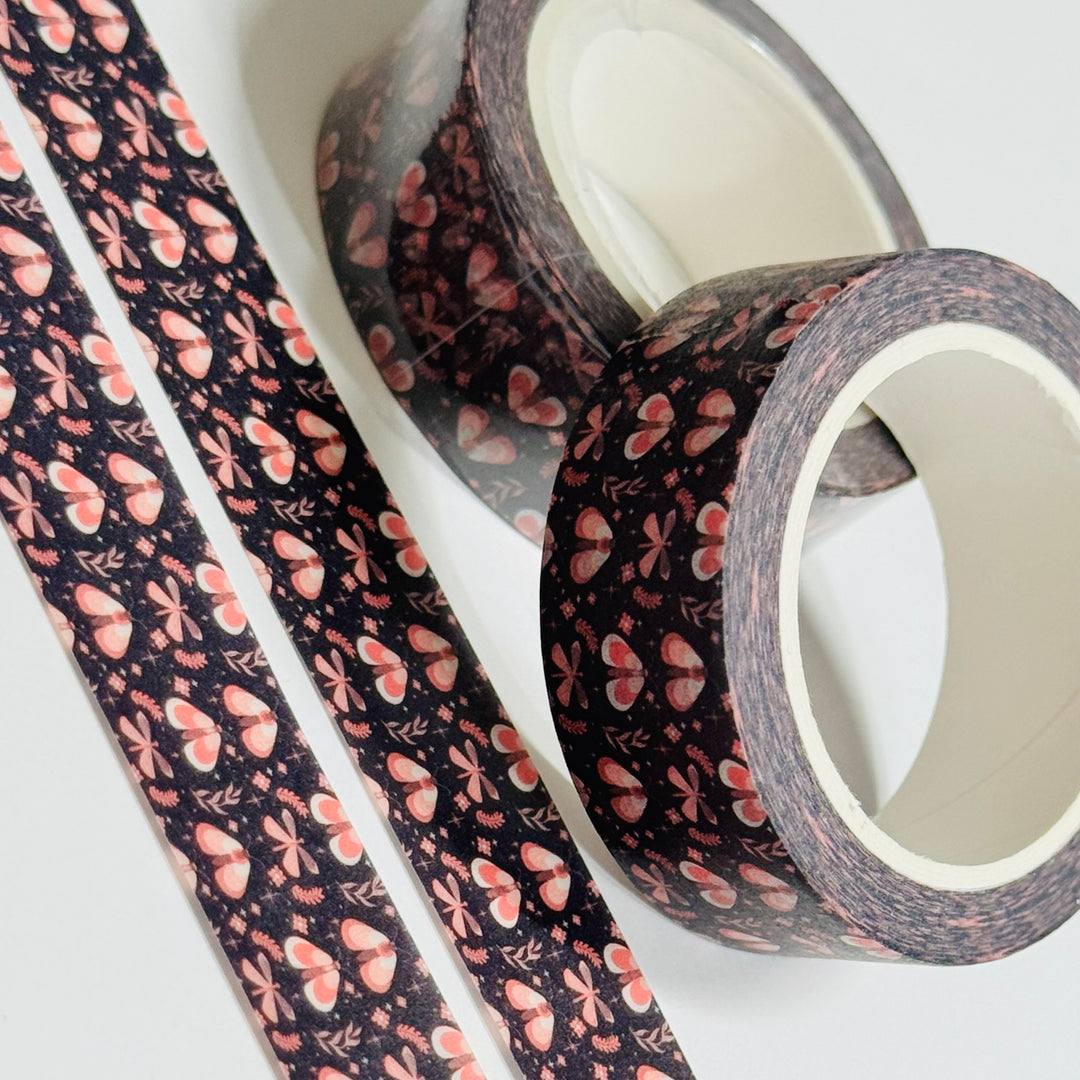 A WHISPER OF FLUTTERING MOTHS Fall Washi Tape ~ 1 Roll ~ 15mm x 10m (33 Feet)