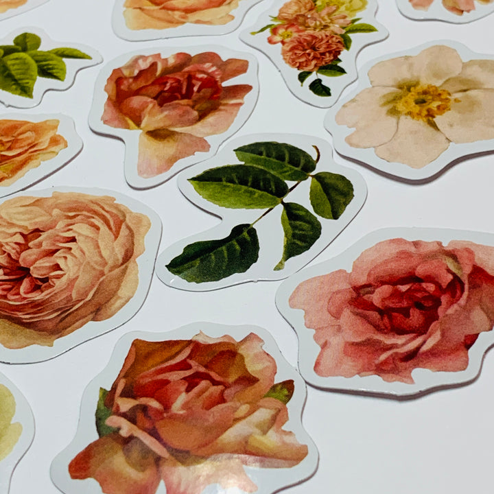 BEAUTIFUL SENTIMENTAL FLORAL Peelable Stickers  ~ 46 Pieces ~ Each Sticker is 38mm