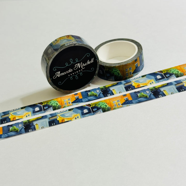 ABOVE The CITY VIEWS Blue & Yellow Washi Tape - 1 Roll - 15mm x 10m (33 Feet)