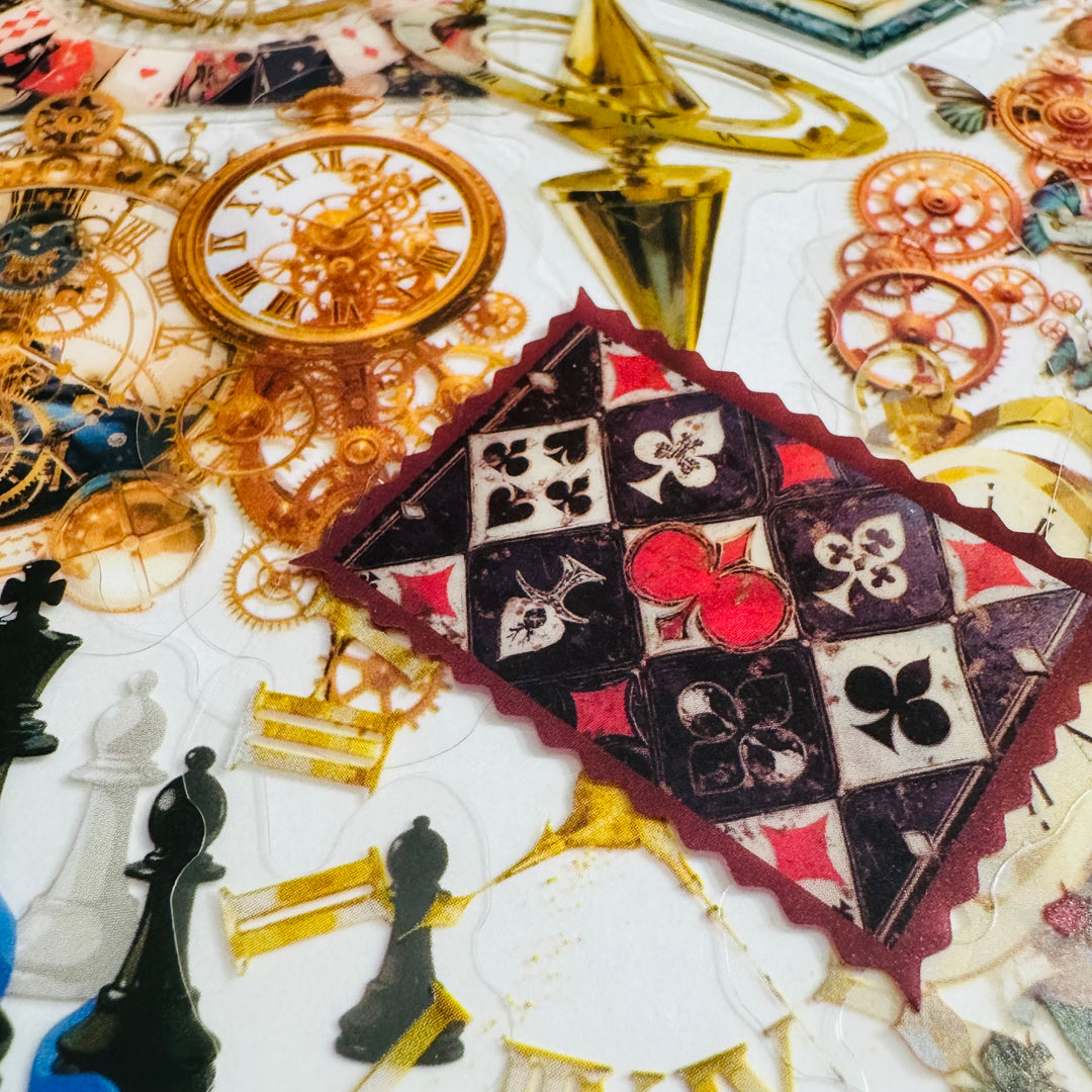 IT'S ALICE'S TIME GAME Matchbox Peelable Stickers Large Amount ~ 100 Pieces ~ 65-60mm Each