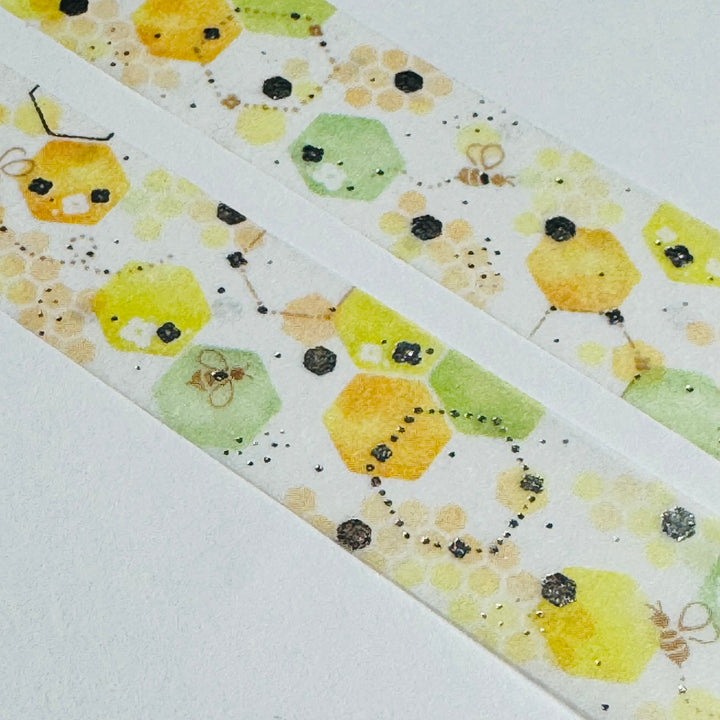 HONEYCOMB & SUN SPOTS Silver Foil Saien Masking Washi Tape ~ 1 Roll ~ 15mm x 7m (23 Feet)