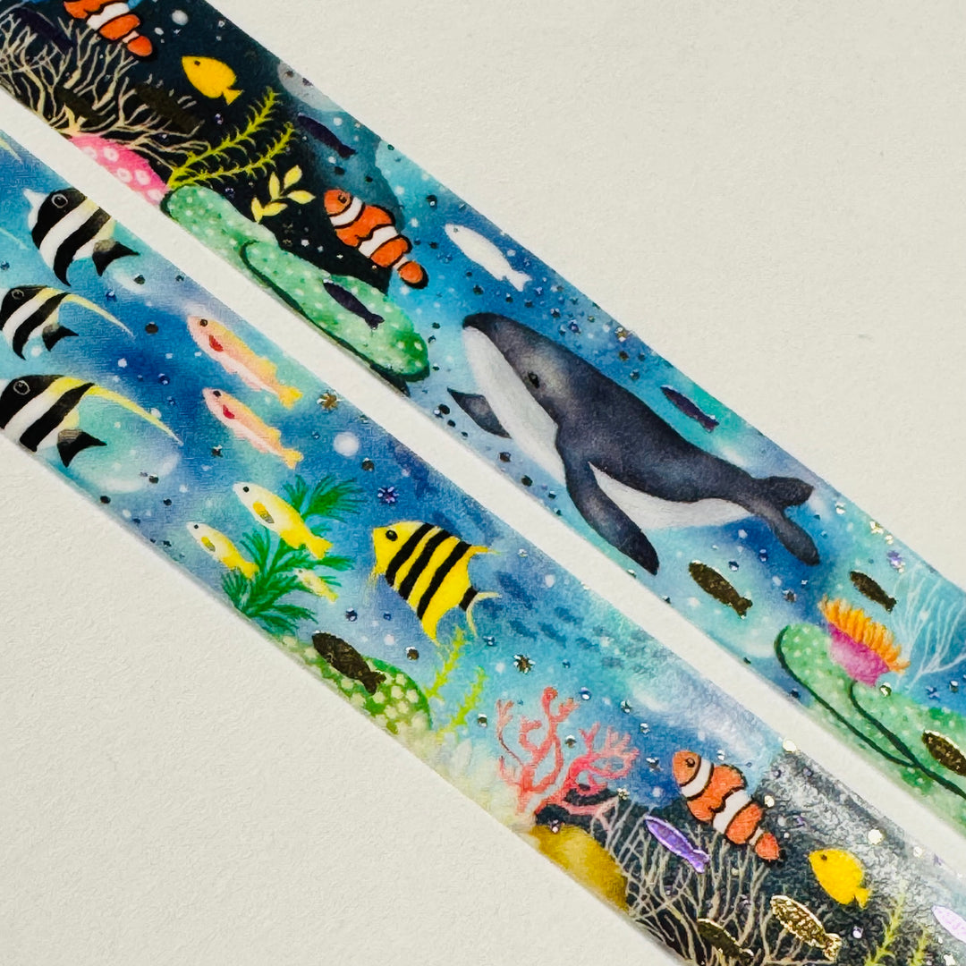 UNDERWATER SEA LIFE Purple & Gold Foil World Craft Washi Tape  ~ 1 Roll ~ 15mm x 5m (16 Feet)