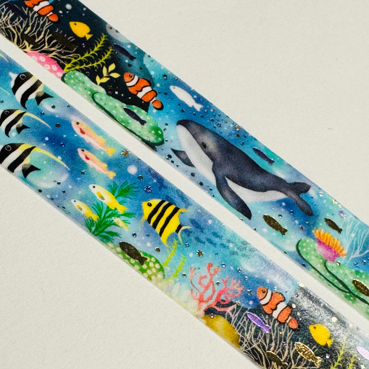 UNDERWATER SEA LIFE Purple & Gold Foil World Craft Washi Tape  ~ 1 Roll ~ 15mm x 5m (16 Feet)