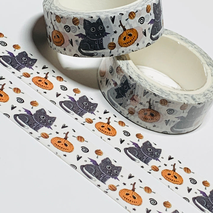 BLACK CAT DRESSED As DRACULA Halloween Washi Tape ~ 1 Roll ~ 15mm x 10m (33 Feet)