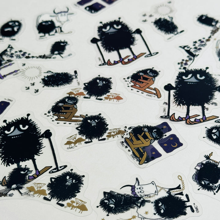 MOOMIN' STINKY BLACK FUZZY Character Gold Foil World Craft Sticker Flakes ~ 30 Pieces ~ 10 Designs (3 Each Design)