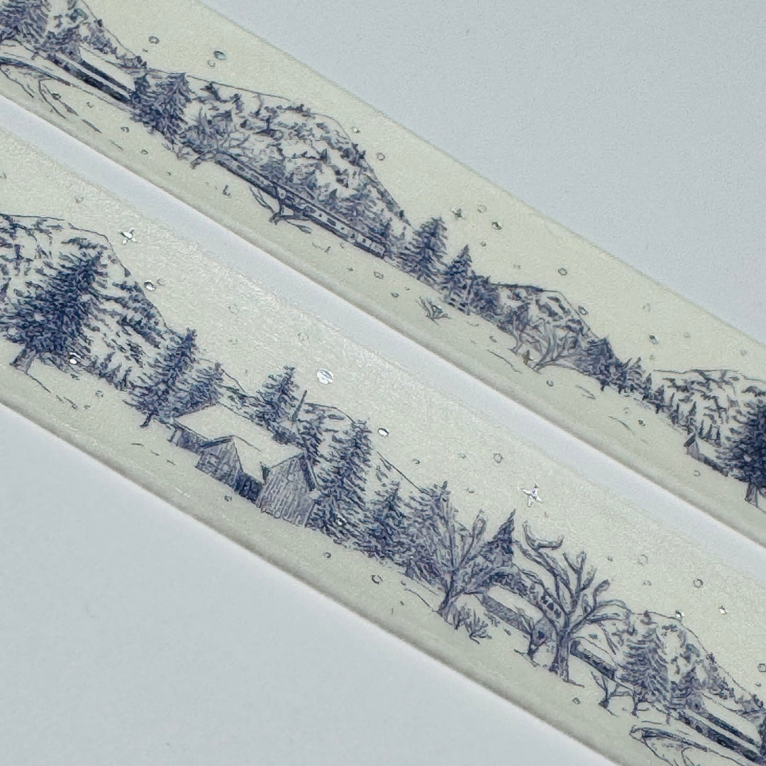 WINTER CABIN In The WOODS In Silver Foil Designed By BGM Washi Tape ~ 1 Roll ~ 20mm x 5m (16 Feet)