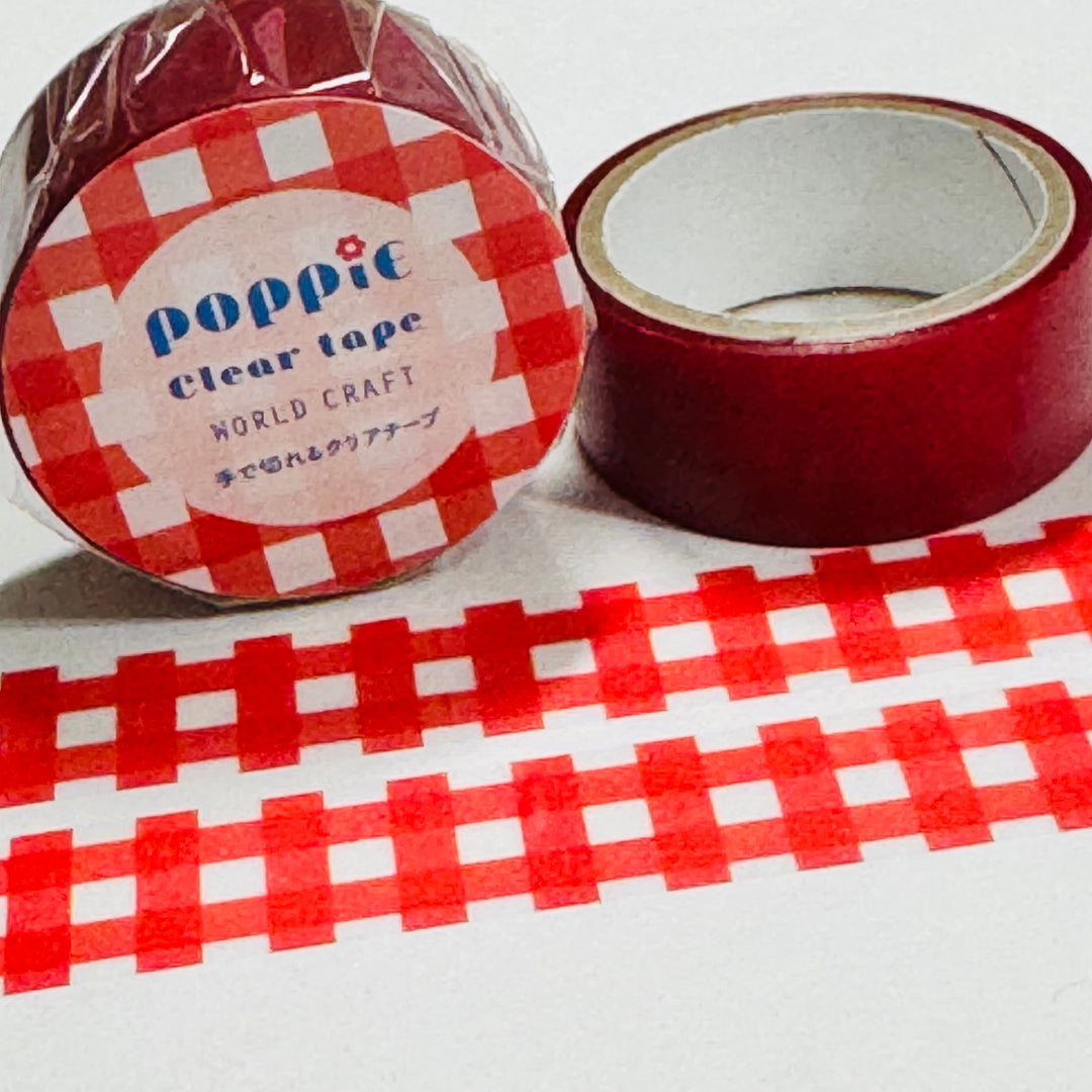 PATRIOTIC PICNIC PLAID Red World Craft Clear Washi Tape ~ 1 Roll ~ 15mm x 5m (16 Feet)