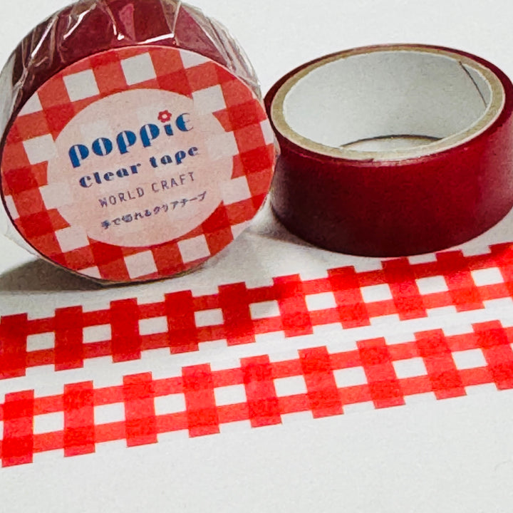 PATRIOTIC PICNIC PLAID Red World Craft Clear Washi Tape ~ 1 Roll ~ 15mm x 5m (16 Feet)