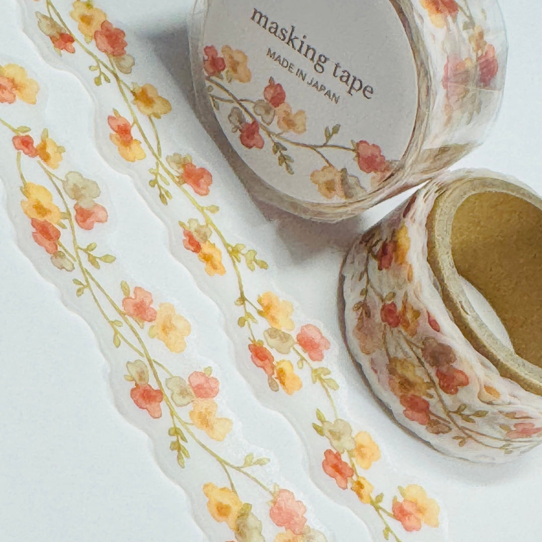 TANGLED FALL FLOWERS In Orange and Peach Washi Tape Designed By Mind Wave ~ 1 Roll ~ 18mm x 5m (16 Feet)