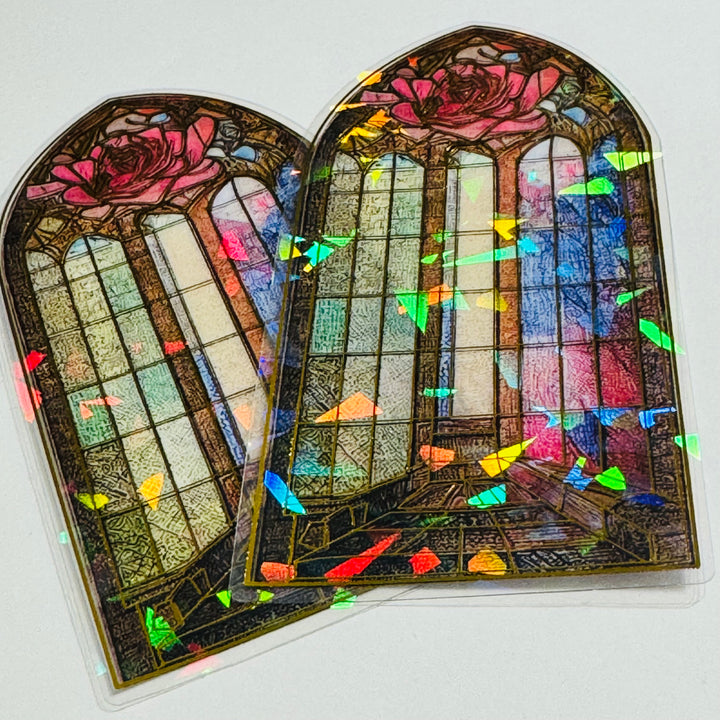 CATHEDRAL ROSE STAINED Glass Windows Gold Foil Peelable Stickers ~ 10 Large Stickers ~ 60-120mm