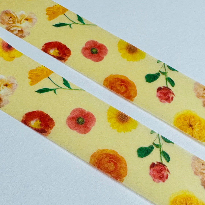 TOSSED POPPIES FLOWERS Floral World Craft Washi Tape ~ 1 Roll ~ 15mm x 7m (23 Feet)