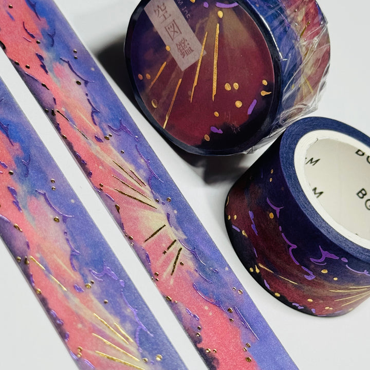 HEAVENLY GOLD RAYS With Purple and Gold Foil Washi Tape By BGM ~ 1 Roll ~ 20mm x 5m (16 Feet)