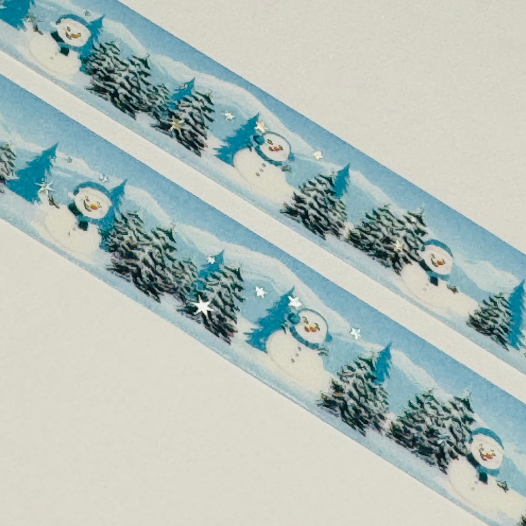 SNOWMAN DOUGLAS FURS BLUE Silver Foil Washi Tape ~ 1 Roll ~ 15mm x 10m (33 Feet)