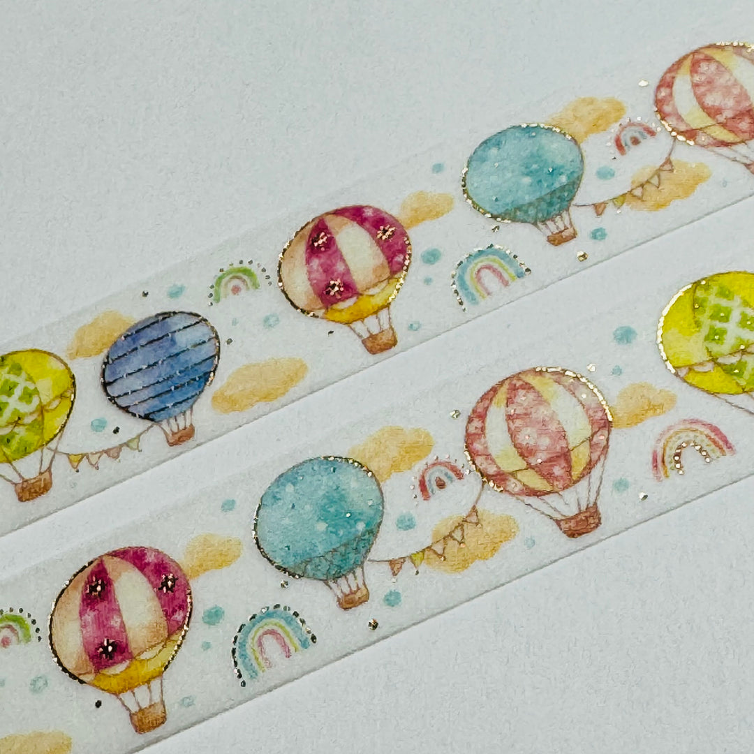 HOT AIR BALLOON RIDE Gold Foil Saien Masking Washi Tape ~ 1 Roll ~ 15mm x 7m (23 Feet)