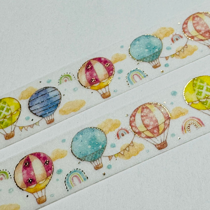 HOT AIR BALLOON RIDE Gold Foil Saien Masking Washi Tape ~ 1 Roll ~ 15mm x 7m (23 Feet)
