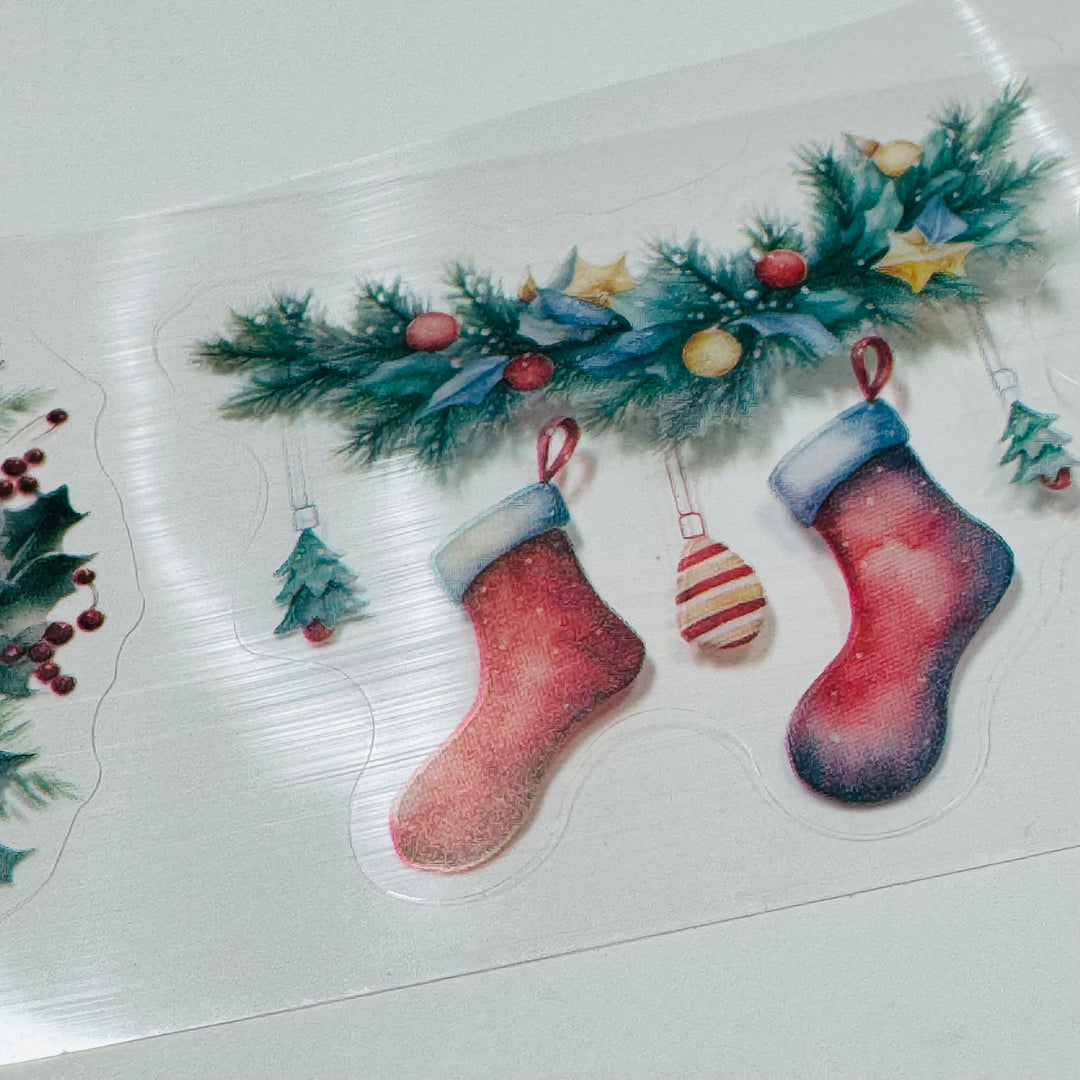 CHRISTMAS GARLANDS SPRAYS & WREATHS Pre-Cut PET Washi Tape ~ 1 Roll - 50mm x 2m (7 Feet of Washi Stickers)