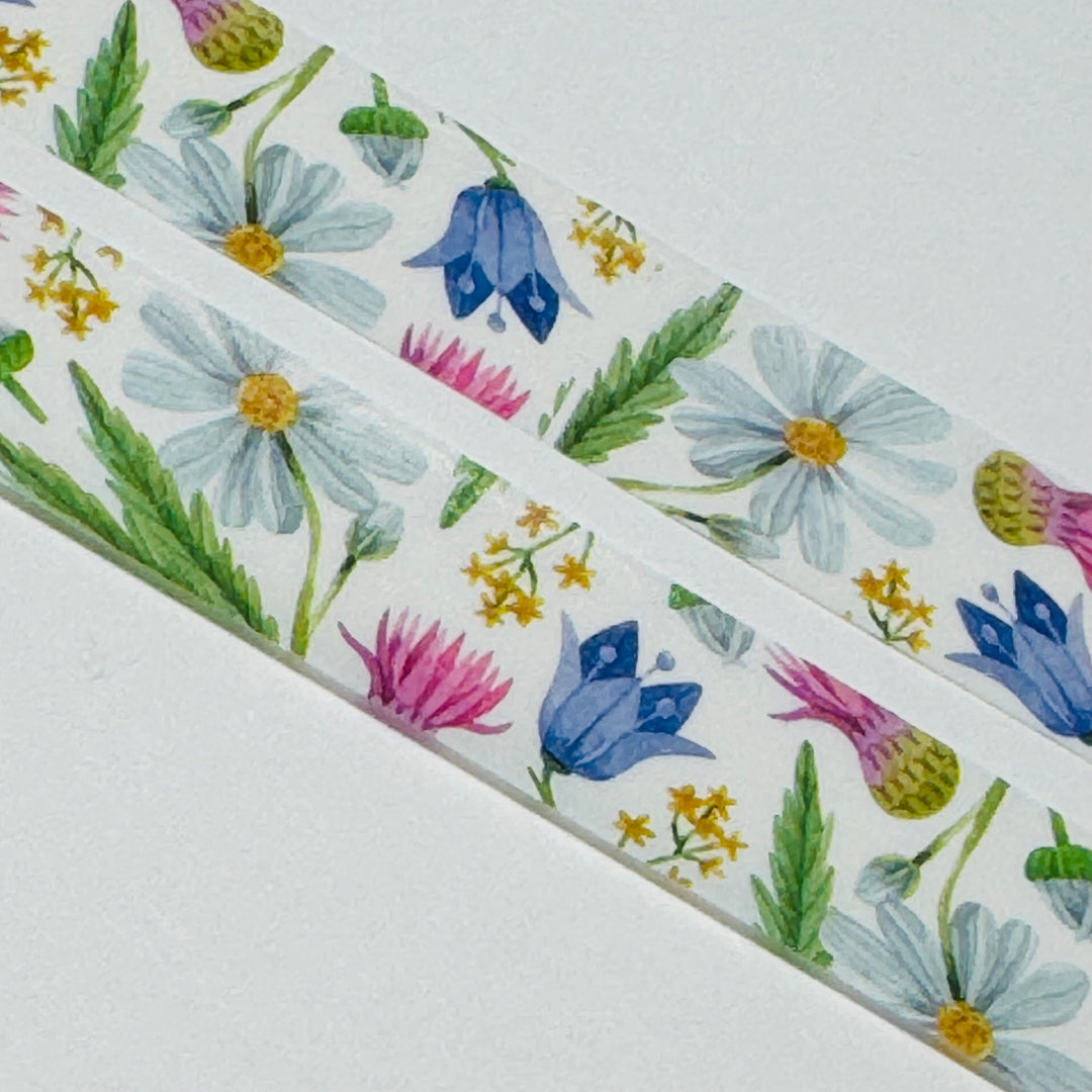 BLUEBELLS AND DAISIES PASTEL FLORAL Washi Tape - 1 Roll - 15mm x 10m (33 Feet)